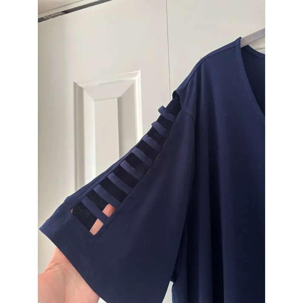 Michael Kors Navy Blue Women's 3X Cutout Sleeve Top